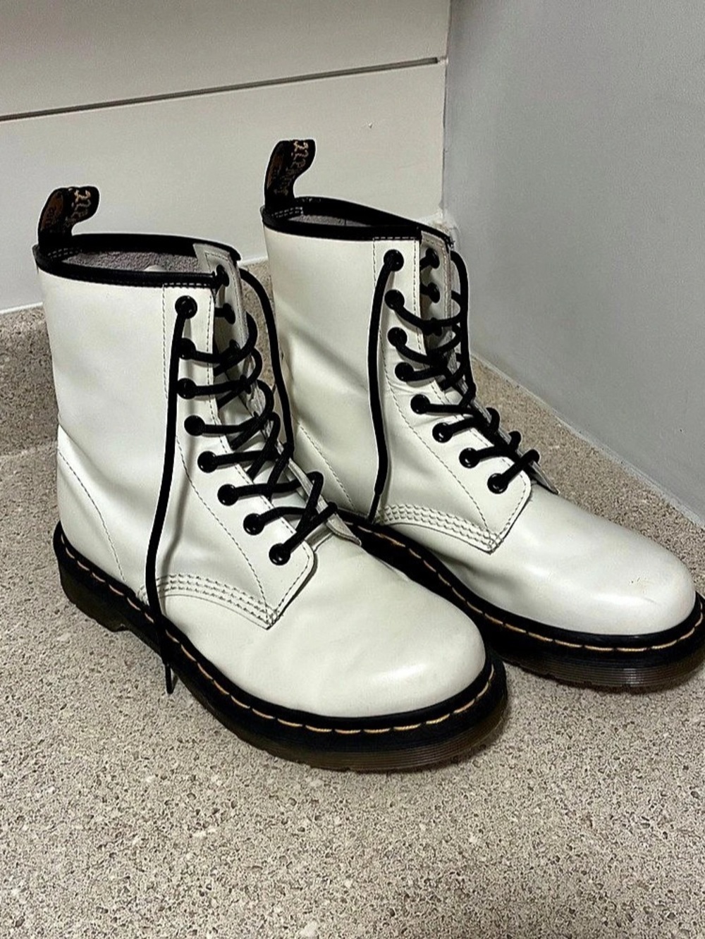 Dr. Martens 1460 White Patent Leather Lace Up Boots
